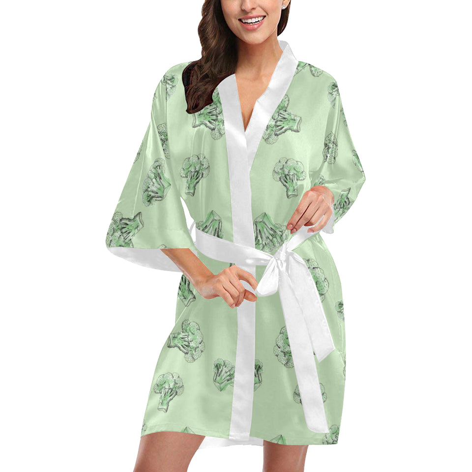 broccoli sketch pattern Women's Short Kimono Robe