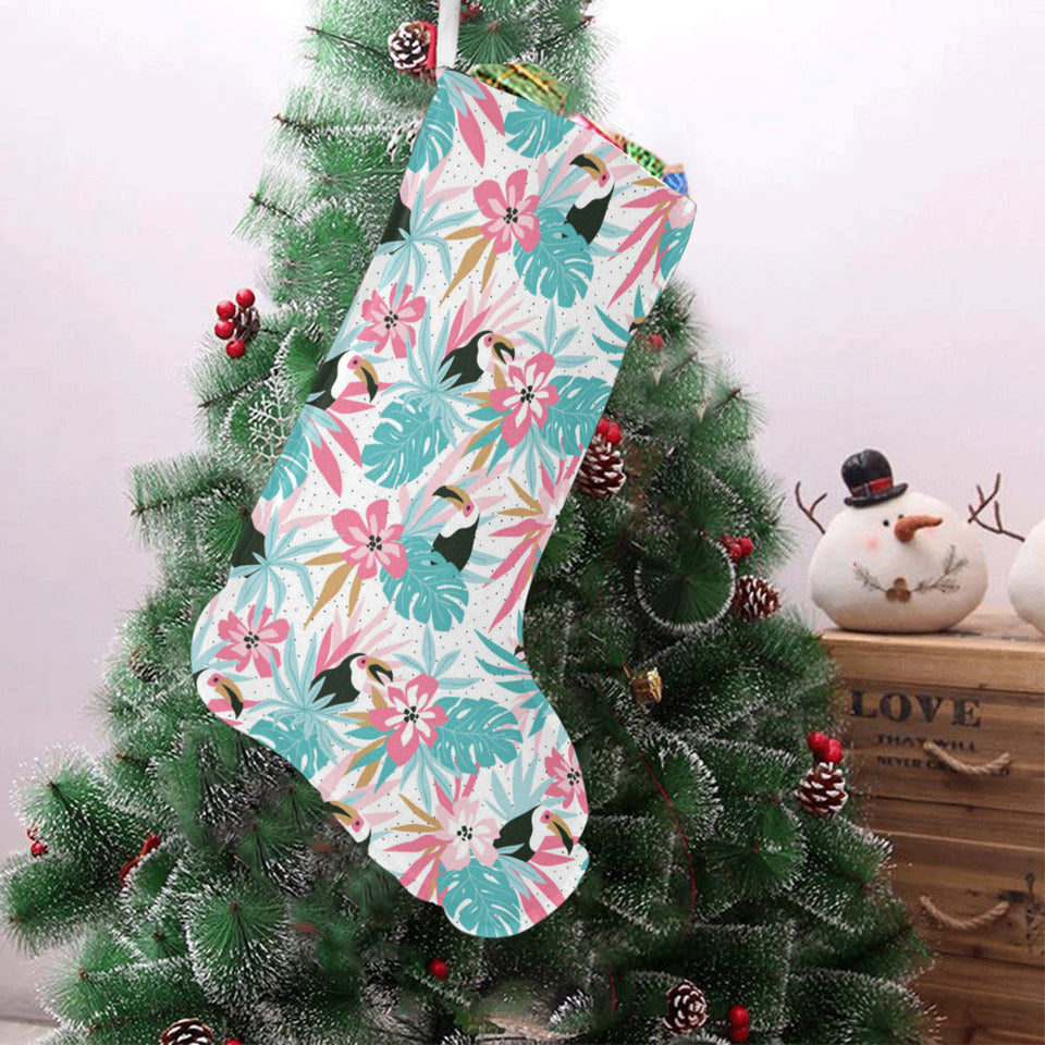 Toucan tropical flower leave pattern Christmas Stocking