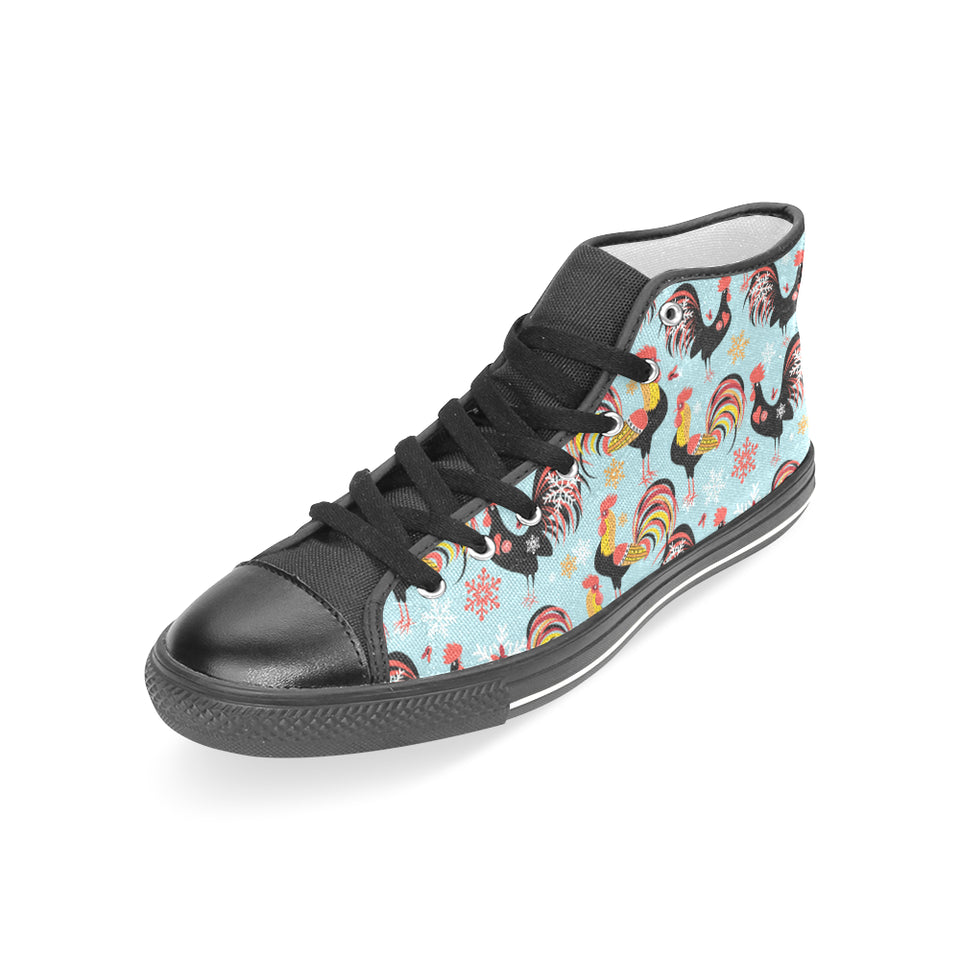 Rooster chicken cock snowfalke Women's High Top Canvas Shoes Black