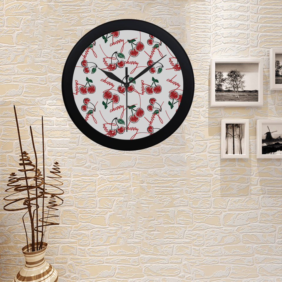 Hand drawn cherry pattern Elegant Black Wall Clock