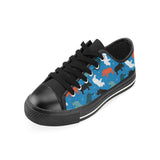 Colorful rhino pattern Men's Low Top Canvas Shoes Black
