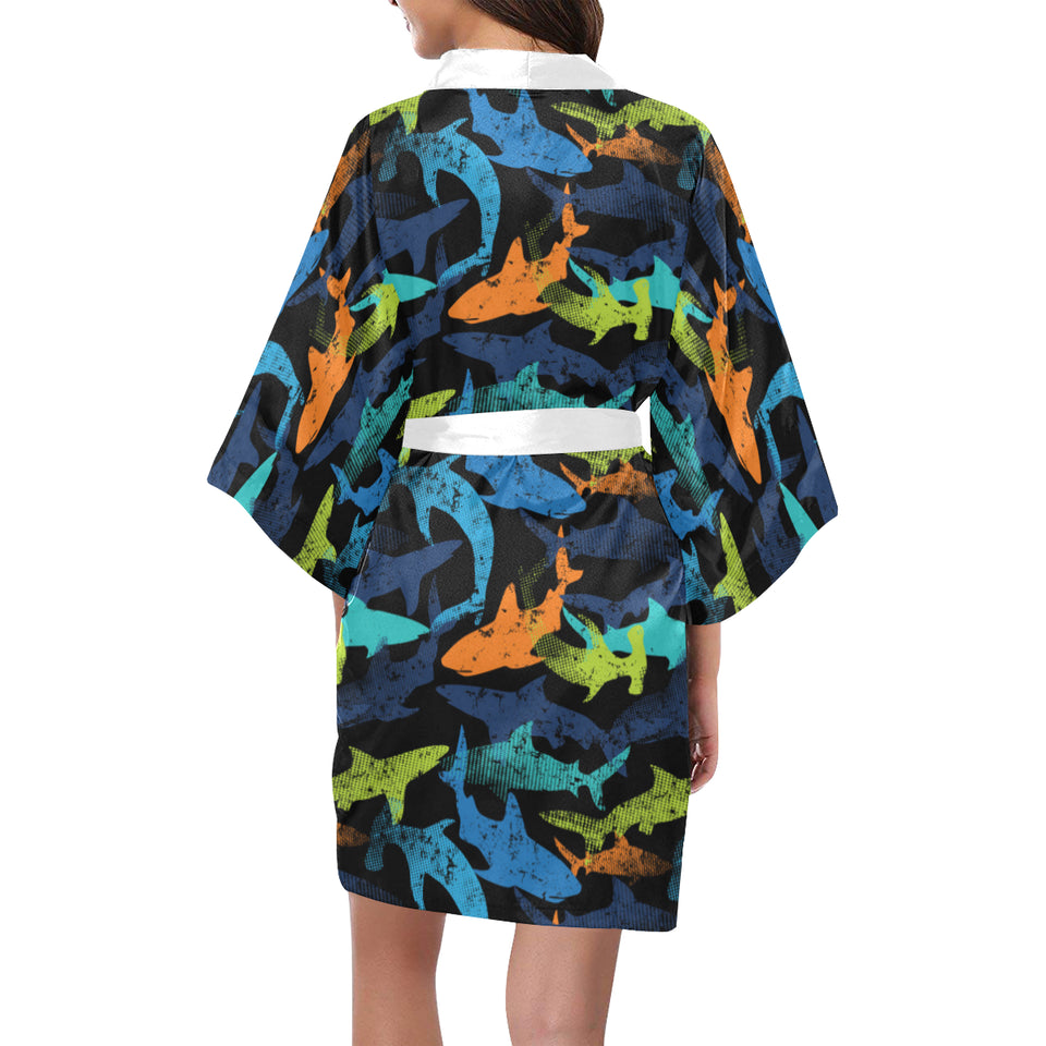 Colorful shark Women's Short Kimono Robe
