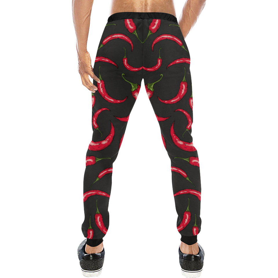 Chili peppers pattern black background Unisex Casual Sweatpants