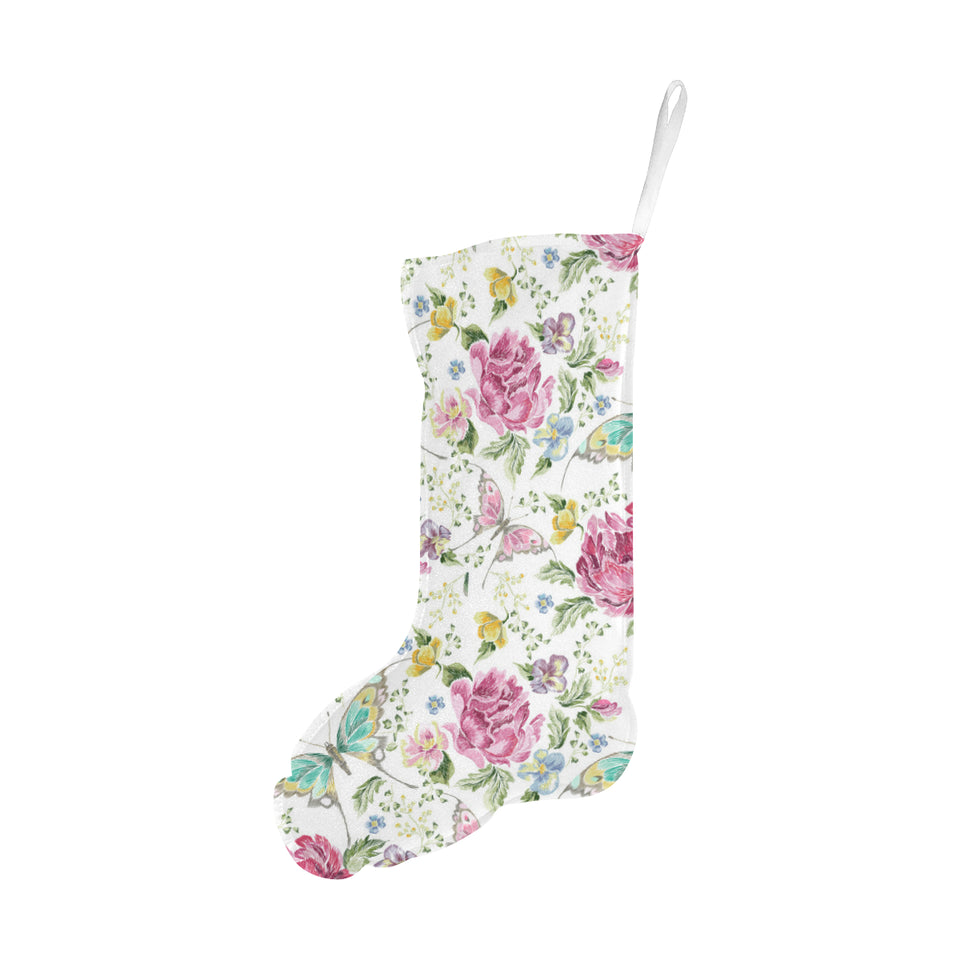 Hand drawn butterfly rose Christmas Stocking