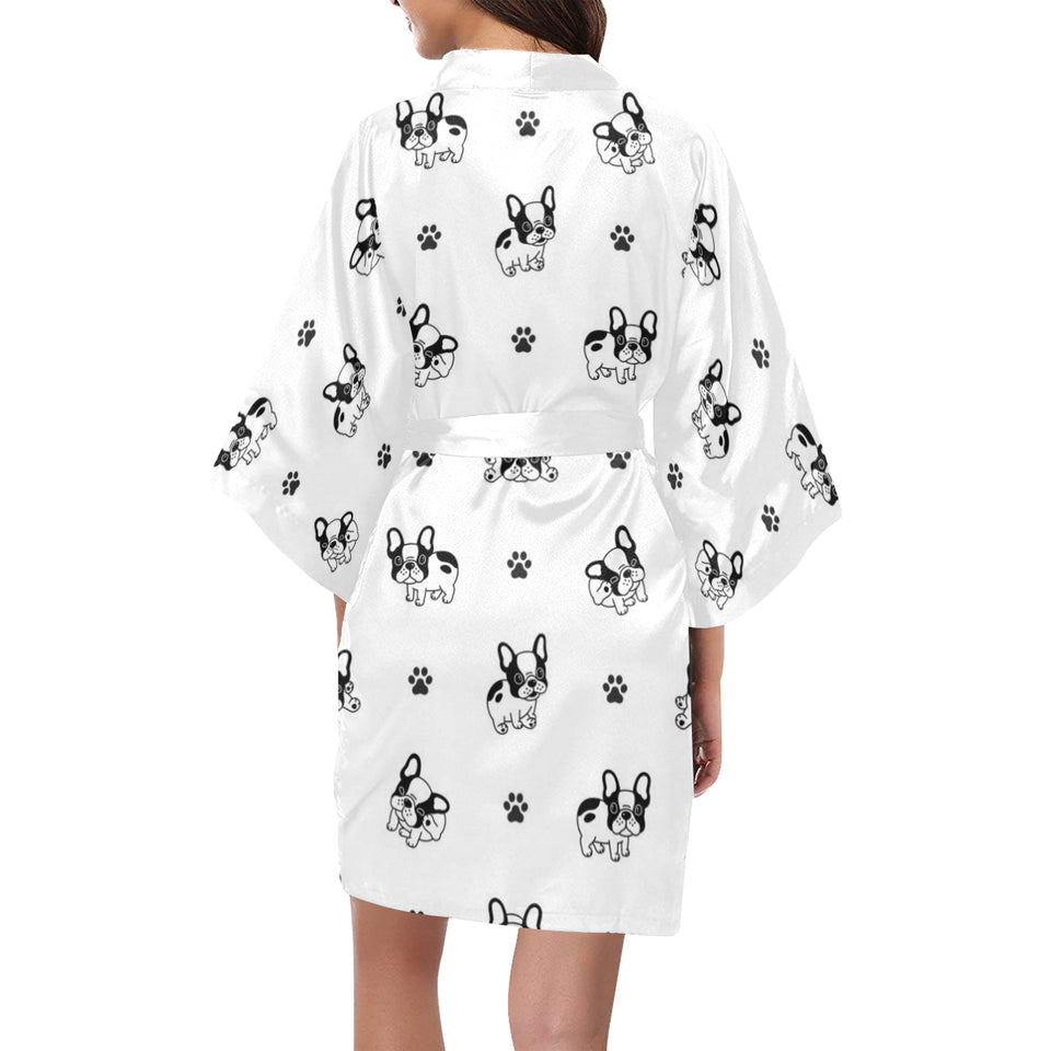 Cute french bulldog paw pattern Women's Short Kimono Robe