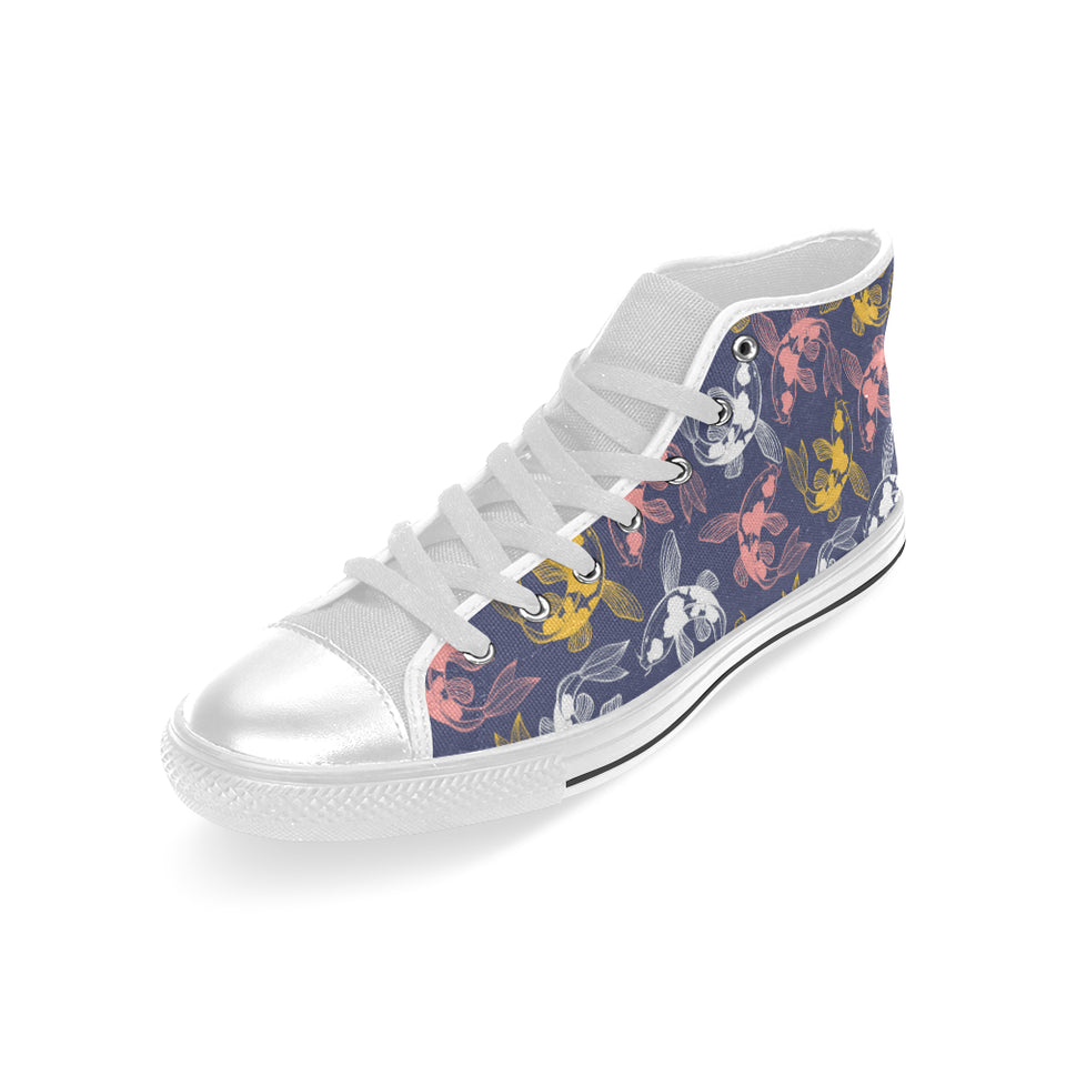 Koi Fish Carp Fish pattern Men's High Top Canvas Shoes White