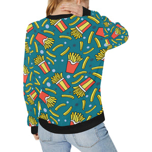 French fries red paper box pattern Women's Crew Neck Sweatshirt