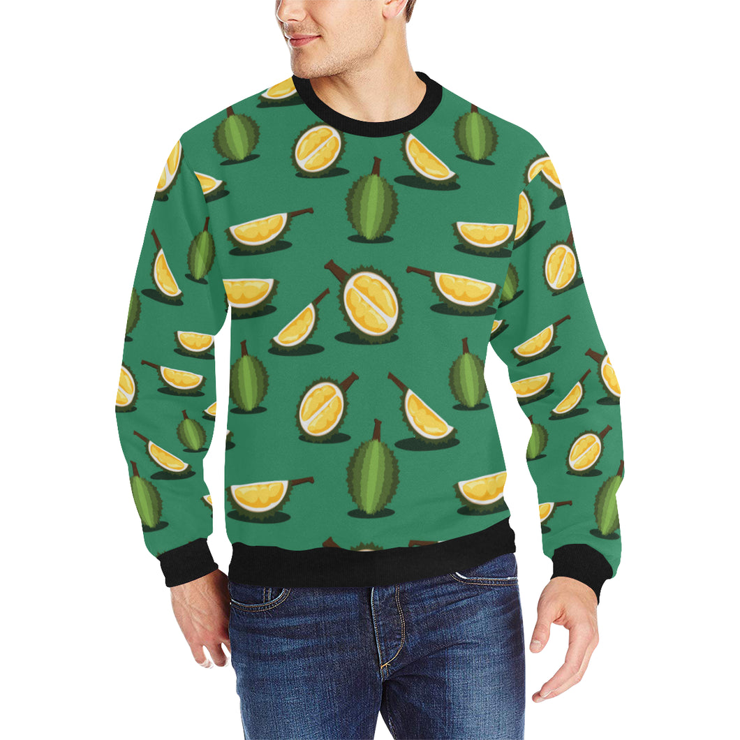 Durian pattern green background Men's Crew Neck Sweatshirt