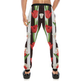 red and white tulips pattern Unisex Casual Sweatpants