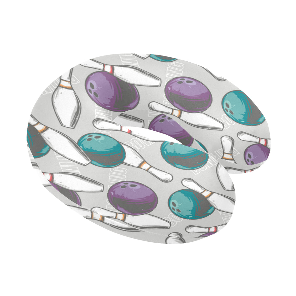 Bowling ball and pin gray background U-Shaped Travel Neck Pillow