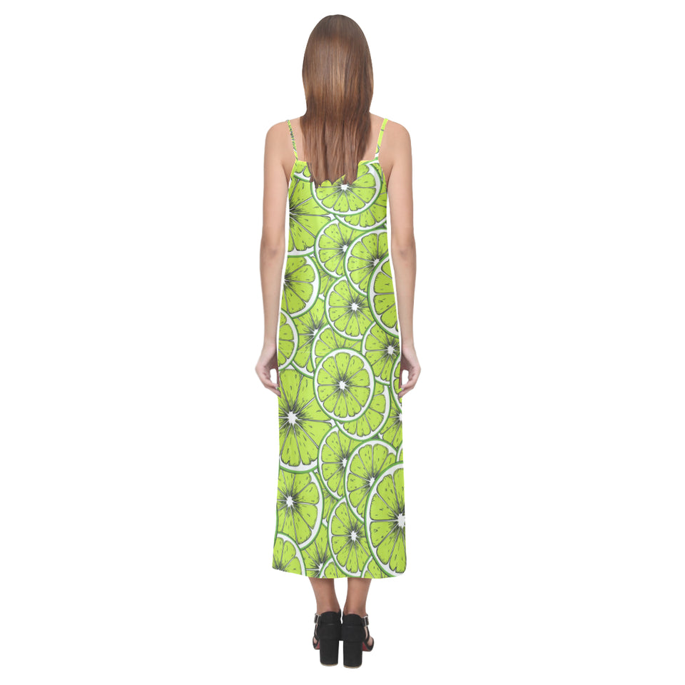 Slices of Lime design pattern V-Neck Open Fork Long Dress