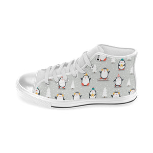 Cute Penguin christmas pattern Women's High Top Canvas Shoes White