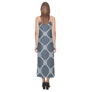 nautical steering wheel rope pattern V-Neck Open Fork Long Dress