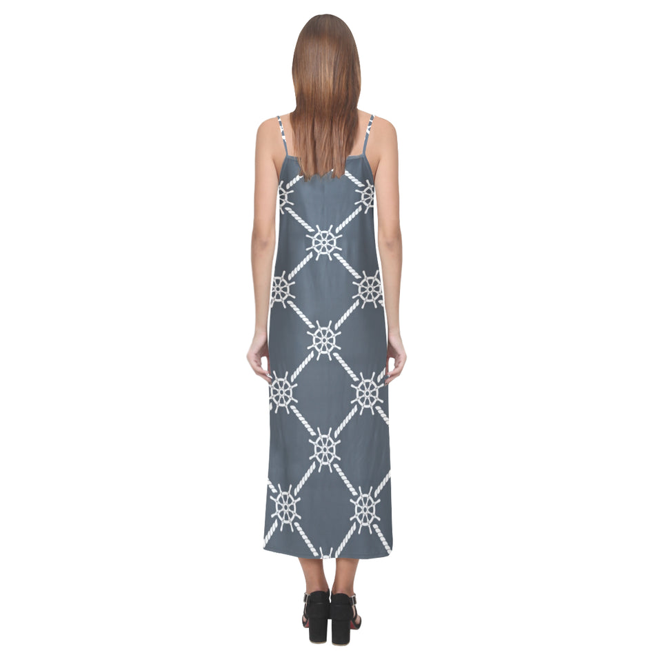 nautical steering wheel rope pattern V-Neck Open Fork Long Dress