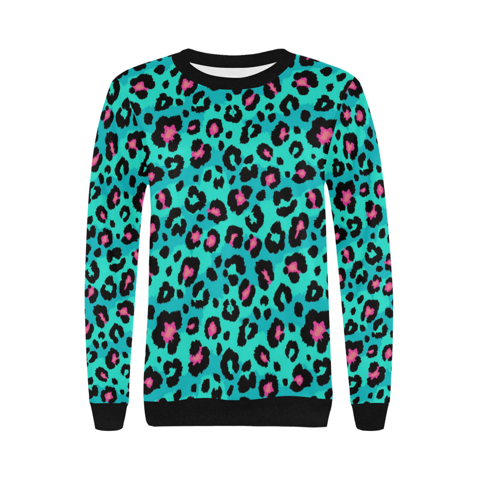 Green leopard skin print pattern Women's Crew Neck Sweatshirt