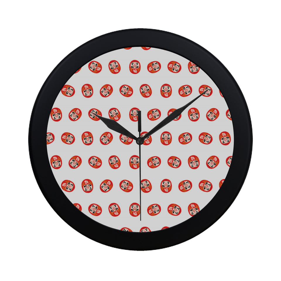 Daruma japanese wooden doll pattern Elegant Black Wall Clock