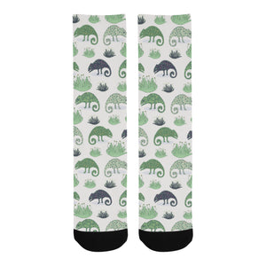 Chameleon lizard succulent plant pattern Crew Socks