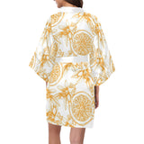 hand drawn orange fruit pattern Women's Short Kimono Robe