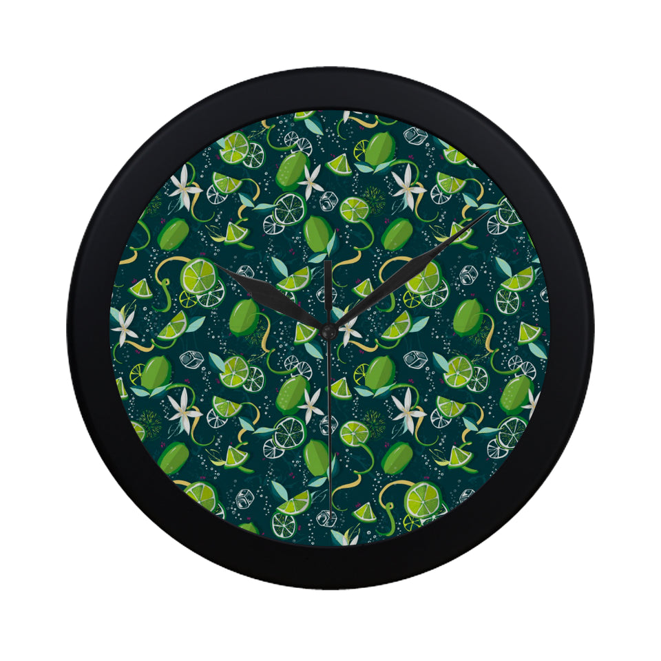 Lime ice flower pattern Elegant Black Wall Clock