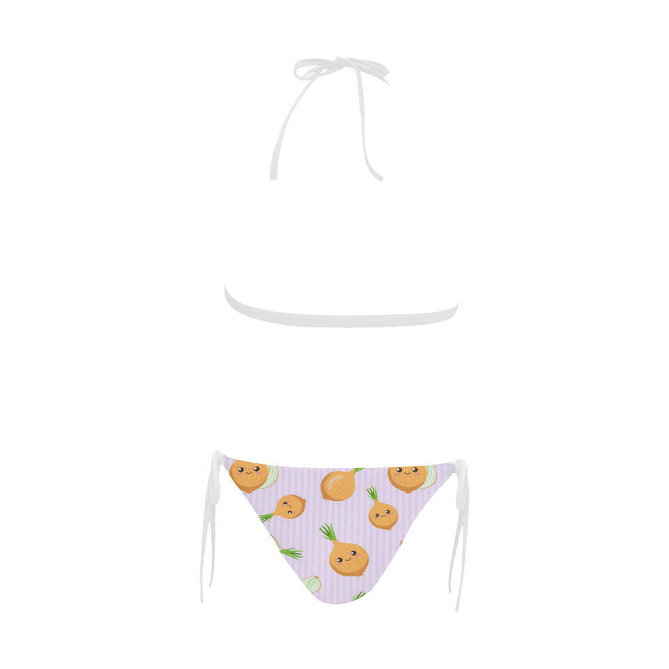 cute onions smiling faces purple background Sexy Bikinis Two-Piece Swimsuits