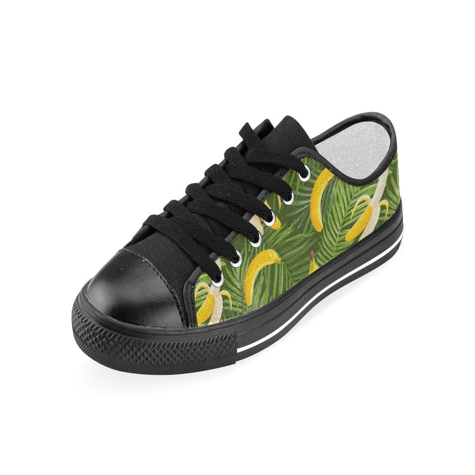 Banana Palm Leaves pattern Kids' Boys' Girls' Low Top Canvas Shoes Black
