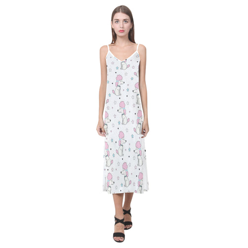 Cute poodle dog star pattern V-Neck Open Fork Long Dress