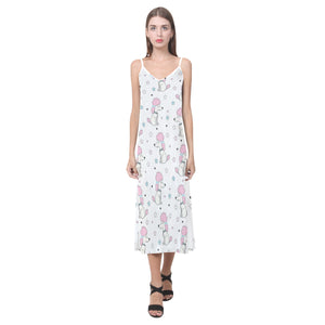 Cute poodle dog star pattern V-Neck Open Fork Long Dress