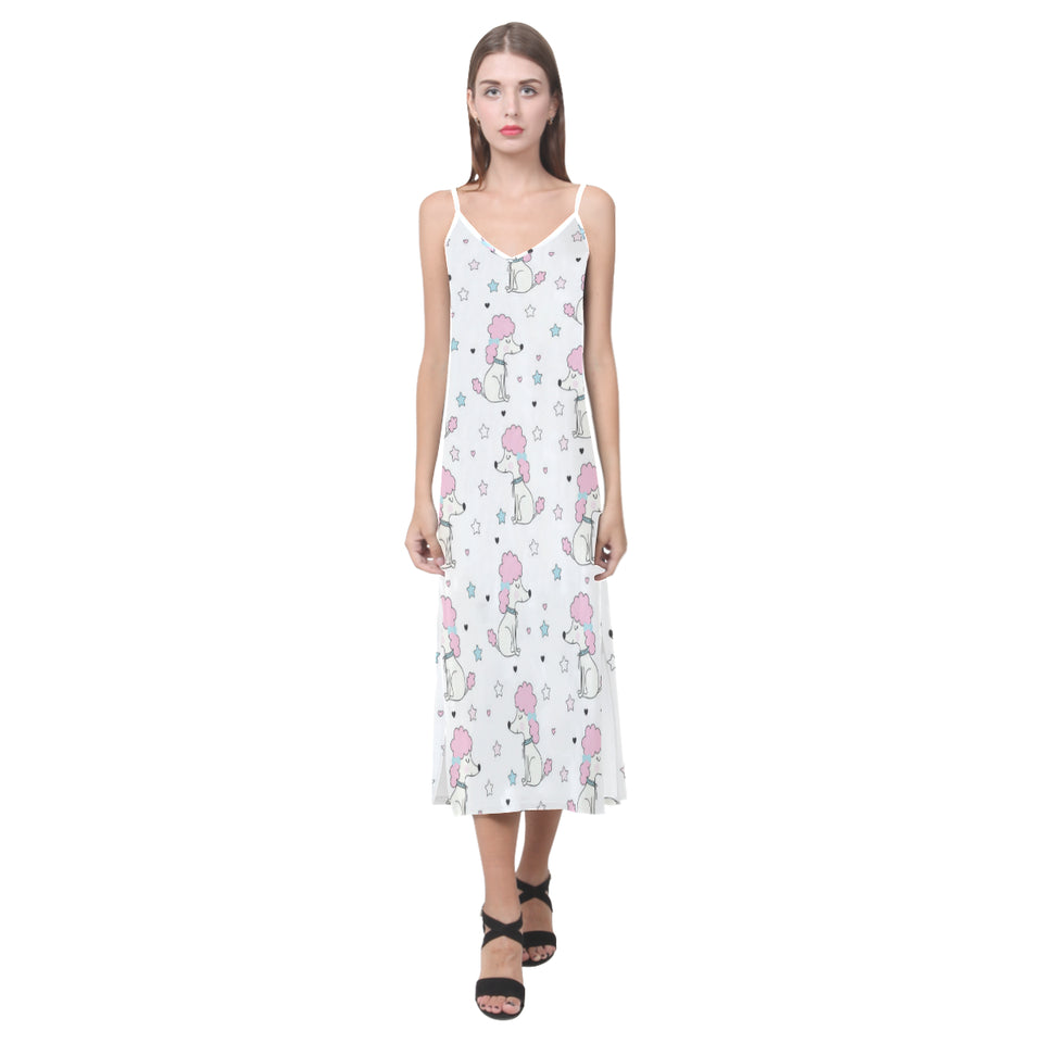 Cute poodle dog star pattern V-Neck Open Fork Long Dress