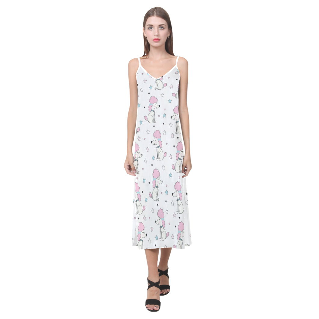 Cute poodle dog star pattern V-Neck Open Fork Long Dress