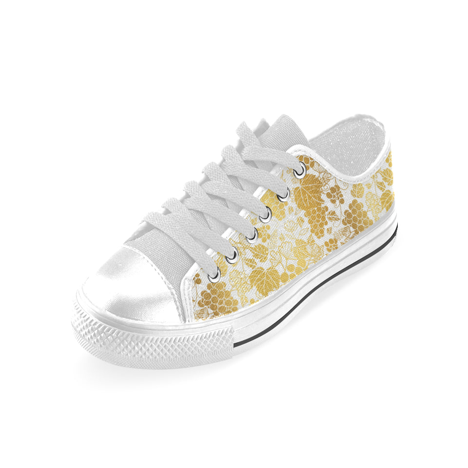Gold grape pattern Men's Low Top Shoes White