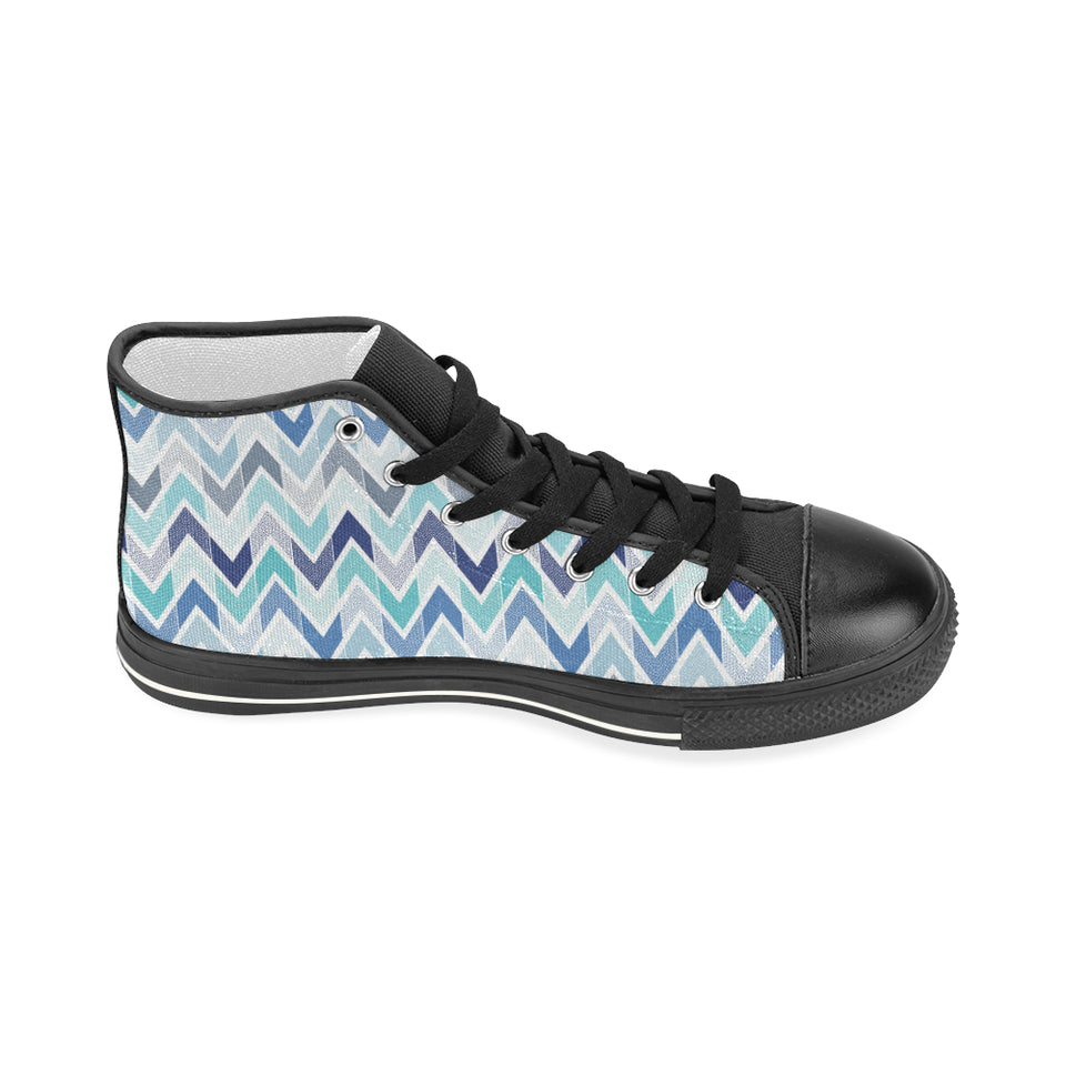 zigzag  chevron blue pattern Women's High Top Canvas Shoes Black