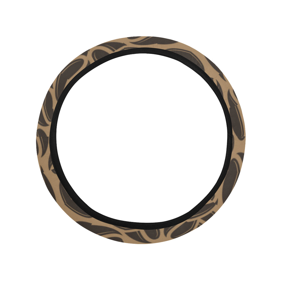Coffee bean on brown background Car Steering Wheel Cover