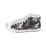 Japanese crane pink sakura pattern Men's High Top Canvas Shoes White