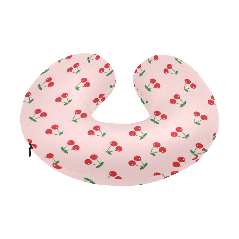 cherry pattern pink background U-Shaped Travel Neck Pillow