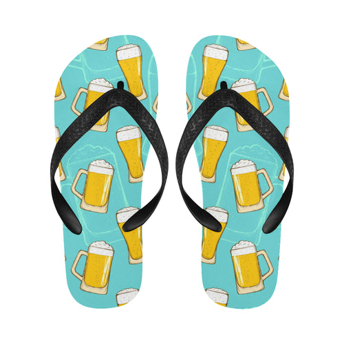 Beer pattern green background Unisex Flip Flops