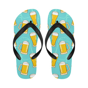 Beer pattern green background Unisex Flip Flops