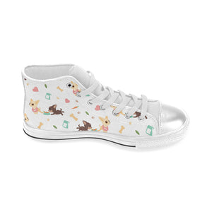 Cute Chihuahua puppie pattern Women's High Top Canvas Shoes White