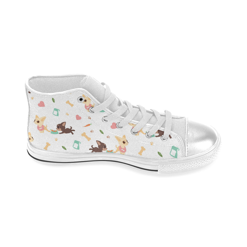 Cute Chihuahua puppie pattern Women's High Top Canvas Shoes White