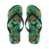 heliconia flower palm monstera leaves black backgr Unisex Flip Flops