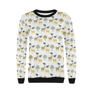 Silhouettes of goat and tree pattern Women's Crew Neck Sweatshirt