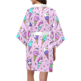 Cute ice cream cone animal pattern Women's Short Kimono Robe