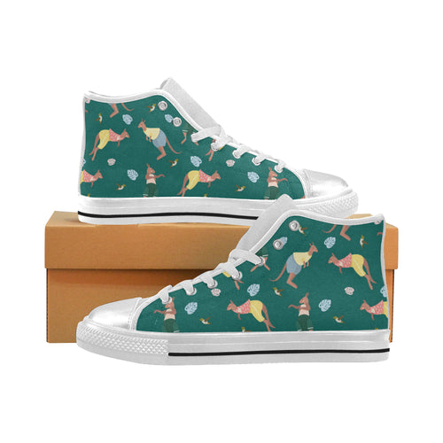 Kangaroo leaves pattern Women's High Top Canvas Shoes White