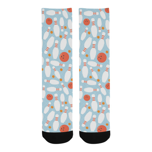 Bowling ball bowling pins blue blackground Crew Socks