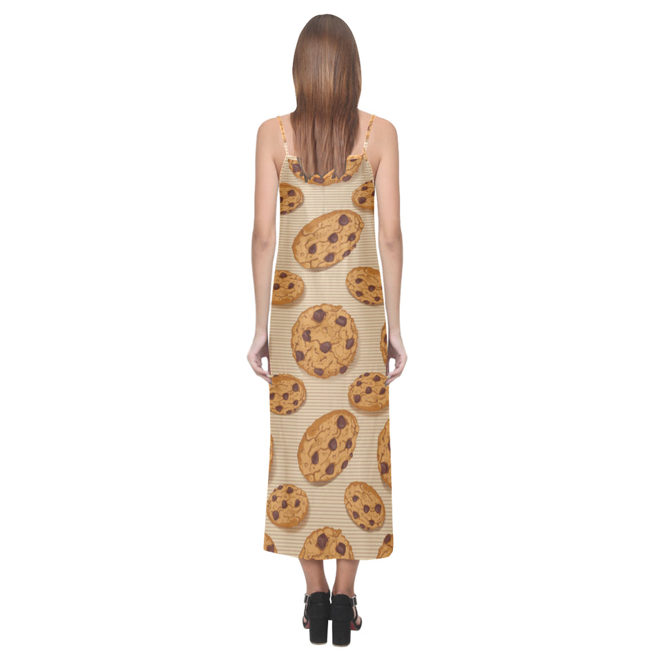 Cookie pattern V-Neck Open Fork Long Dress