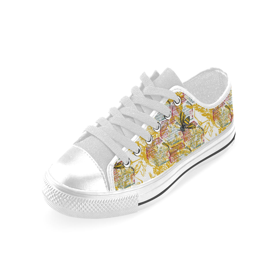 Cool Bee honeycomb leaves pattern Men's Low Top Shoes White