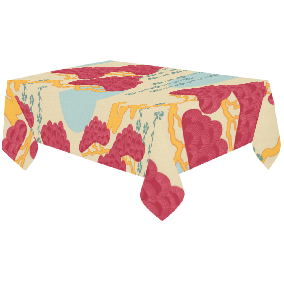 Red Bonsai gray sun japanese pattern Tablecloth