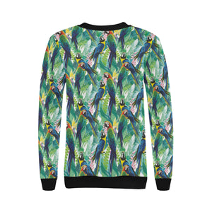 Colorful parrot exotic flower leaves Women's Crew Neck Sweatshirt