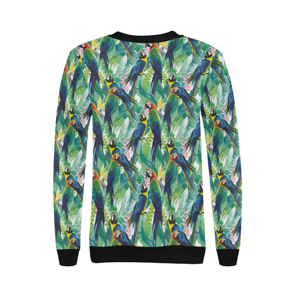 Colorful parrot exotic flower leaves Women's Crew Neck Sweatshirt