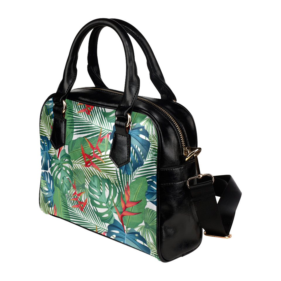 heliconia palm and monstera  leaves pattern Shoulder Handbag