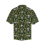 Cute sloths tropical palm leaves black background Men's All Over Print Hawaiian Shirt